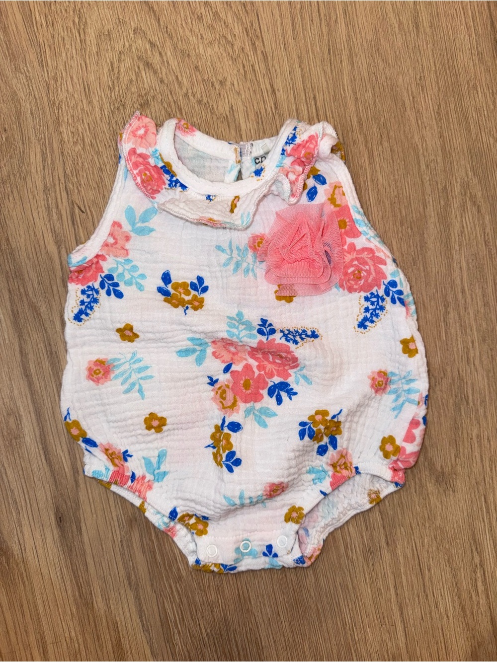 Chick Pea White Floral Baby Romper with Pink Accent